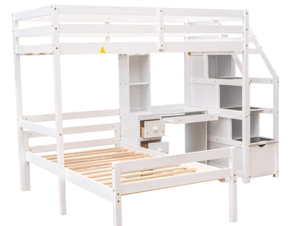 Loft Bed With Stand Alone Bed, Storage Staircase, Desk, Shelves, And Drawers