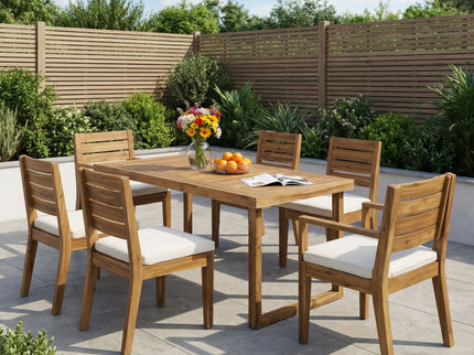 Outdoor 7 Piece Dining Set With Cushions - Sandblasted Natural / Beige