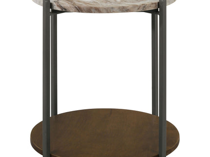 Bleskin - Round Accent Side Table With Shelf - White