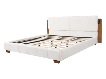 Modern Upholstered Platform Bed Frame With Built-In Reading Lights