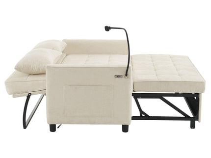 Pull-Out Sleeper Sofa With Reversible Backrest Cushion, Side Pockets, 2 USB Ports And A Phone Holder For Living Room