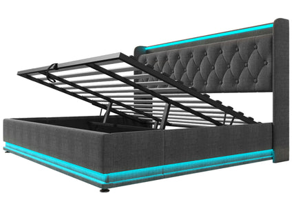 Upholstered Bed, 360 Surround LED Function, Remote Control, Hydraulic Storage Bed With USB, Type-C Charging (Without Mattress)