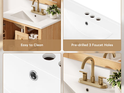 Freestanding Bathroom Vanity With Sink, Soft Close Doors & Drawers, Ample Storage - Wood