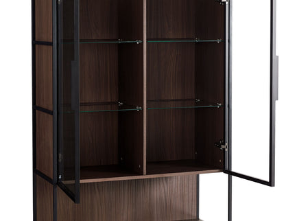 Modern Minimalist Tall Lighted Display Cabinet With Tempered Glass Door - Black / Dark Walnut