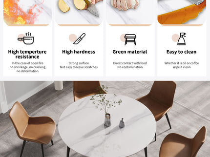 Modern Man-Made Stone Round Metal Dining Table-Position For 6 People
