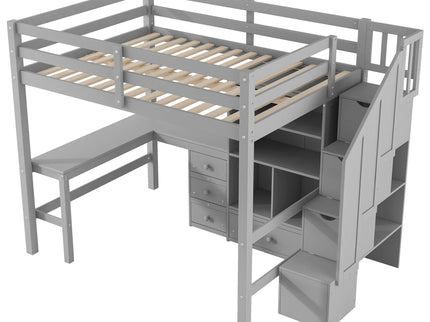 Loft Bed & L Shaped Desk, Drawers, Cabinet, And Storage Staircase