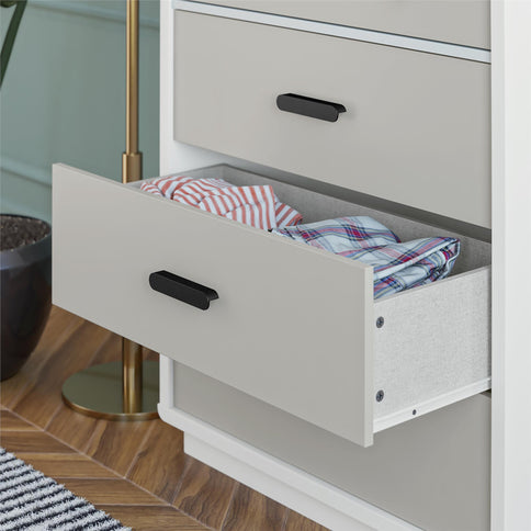 Valencia - 5 Drawer Dresser - White / Gray