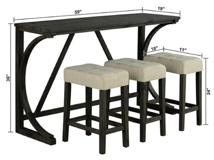 Dining Table Set With USB Charging Ports, Biscuit Tufted Stools - Beige / Brown