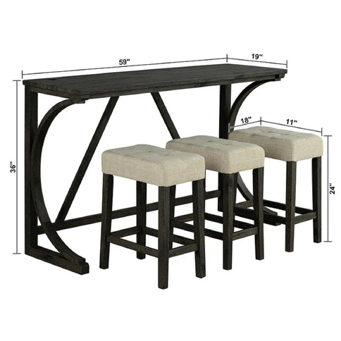 Dining Table Set With USB Charging Ports, Biscuit Tufted Stools - Beige / Brown