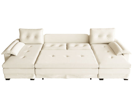 U-Shaped Sleeper Sofa With Pull Out Bed, Removable Armrests & USB Ports For Living Room