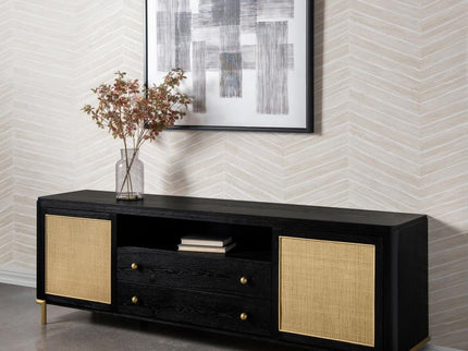 Arini Rattan Cane 2-door TV Stand Media Console Black