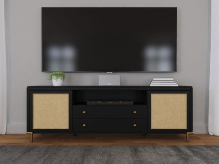 Arini Rattan Cane 2-door TV Stand Media Console Black