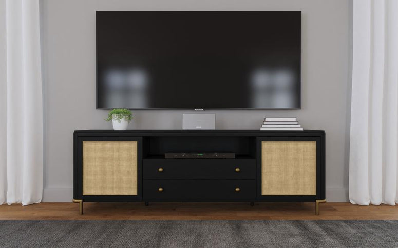 Arini Rattan Cane 2-door TV Stand Media Console Black