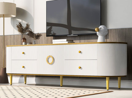 Modern TV Stand For TVs Up To 80", Entertainment Center With 4 Drawers And 1 Cabinet, Wood TV Console Table With And Handles For Living Room - White