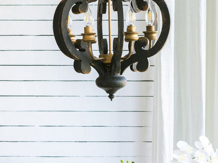 Farmhouse Chandelier, 6 Light Wood Chandelier Pendant Light Fixture With Adjustable Chain For Dining Room Living Room Entryway, Bulb Not Included