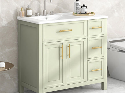 36" Bathroom Vanity With Sink, 2 Doors, 3 Drawers, Rectangular - White