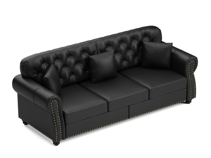 Upholstered Sofa With Nailhead Trim, Rolled Armrests With Ottoman