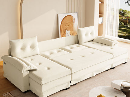 U-Shaped Sleeper Sofa With Pull Out Bed, Removable Armrests & USB Ports For Living Room