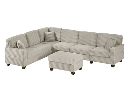 Upholstered U-Shaped Sectional Sofa With Movable Ottoman And Side Storage Pockets