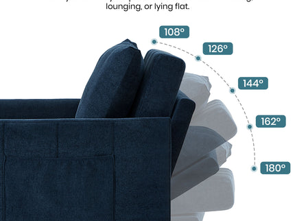 Upholstered Convertible Sleeper Sofa With 5 Position Backrest, Side Pockets, Storage