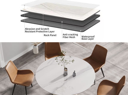 Modern Artificial Stone Round Carbon Steel Base Dining Table, Can Accommodate 6 People