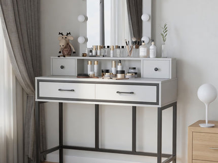 Vanity Desk With 3 Color Lighted Mirror And 4 Drawers