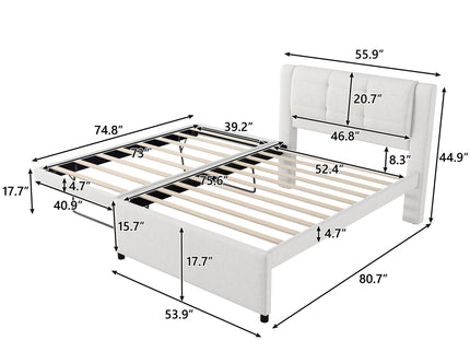 Upholstery Platform Bed With Trundle, Trundle Can Be Flat Or Erected
