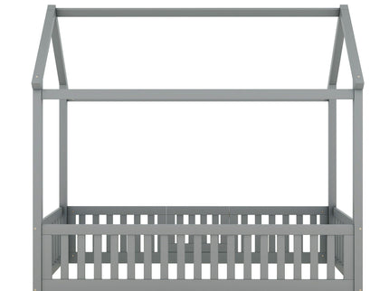 Wood House Bed With Fence And Door