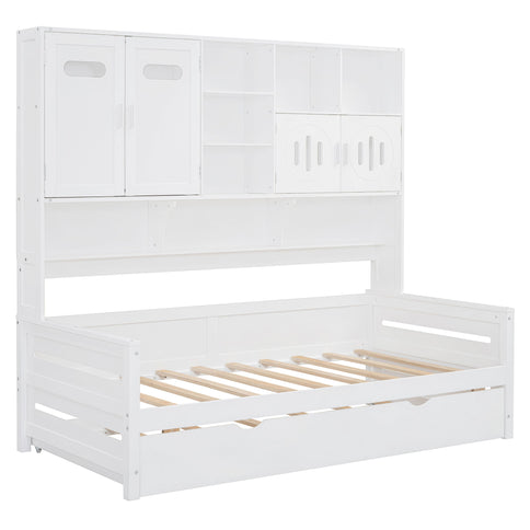 Daybed With All-In-One Cabinet And Shelf