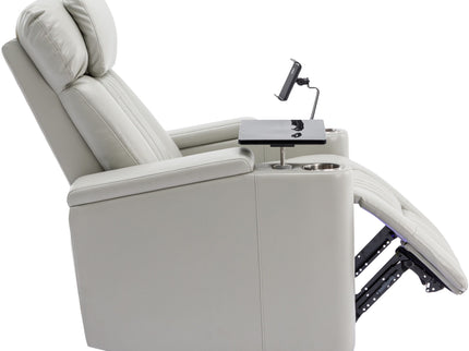 270° Power Swivel Recliner Home Theater Chair With Hidden Arm Storage, LED Light, Cup Holder, And Tray Table