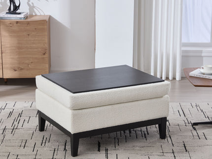 Upholstered Storage Ottoman With Reversible Lid Coffee Table With Rubberwood Legs