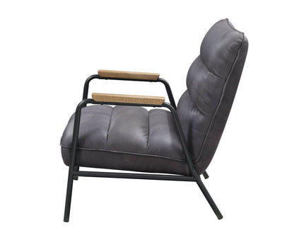 Nignu - Top Grain Leather Matt Iron Accent Chair - Gray