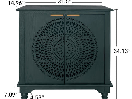 Hollow Carved 2 Door Accent Cabinet With Adjustable Shelf, Sideboard Buffet For Entryway, Living Room Or Bedroom - Blackish Green