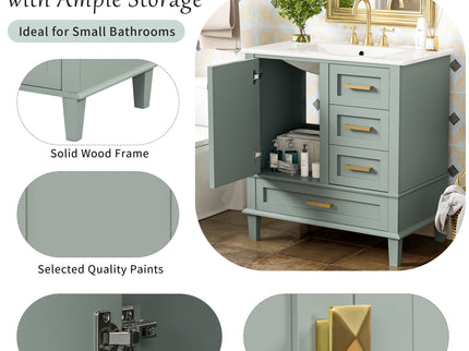 Bathroom Vanity, Modern Bathroom Cabinet With Sink Combo Set, Bathroom Storage Cabinet With A Soft Closing Door And 3 Drawers, Solid Wood Frame