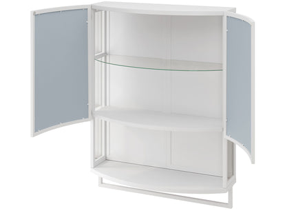 Arched Glass Double Door Wardrobe With Shatterproof Mirror, Open Shelf & Towel Rack