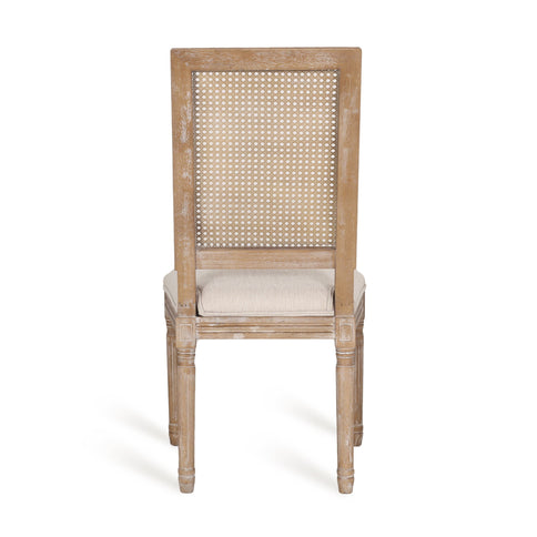 French Country Dining Chair With Rectangular Cane Backrest And Smooth Upholstered Seating
