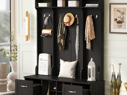5 In 1 Entryway Bench With Coat Rack, 7 Sturdy Hooks, 2 Spacious Drawers And Adjustable Shelves