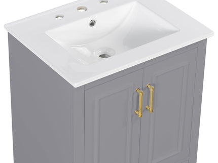 Bathroom Vanity With Sink, 1 Divided Drawer And 2 Soft Close Doors With Double Shelf