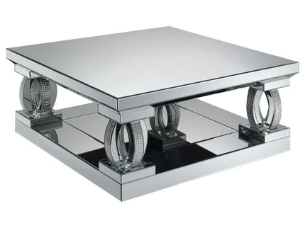 Taffeta Glass Top Mirrored Acrylic Coffee Table Silver