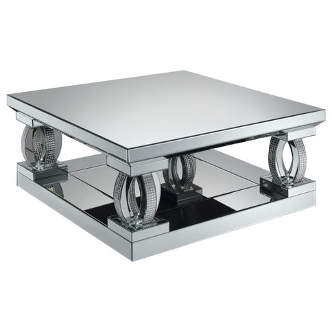 Taffeta Glass Top Mirrored Acrylic Coffee Table Silver