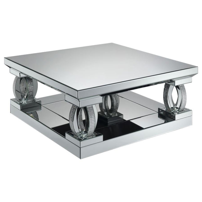 Taffeta Glass Top Mirrored Acrylic Coffee Table Silver