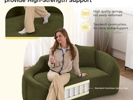 Compression Curved Chaise Longue Chair Indoor Loveseat Sofa Bed With Deep Seat And Pillow - Green