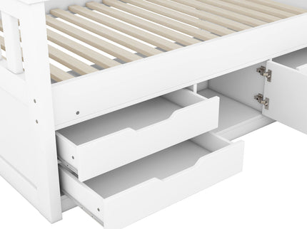 Captain Platform Bed Frame With Storage Bookcases, Shelves, And 4 Drawers