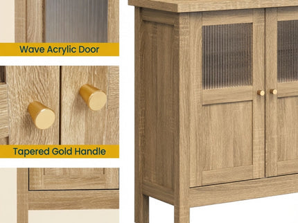 Buffet Cabinet With 4 Doors, Adjustable Shelves Handles - Natural