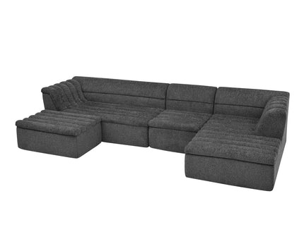U-Shaped Modular Sectional Sofa With Chaise And Movable Ottoman With Wave-Shaped Armrest