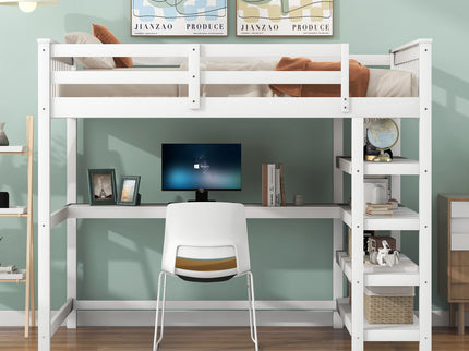 Loft Bed With Storage Shelves And Under Bed Desk