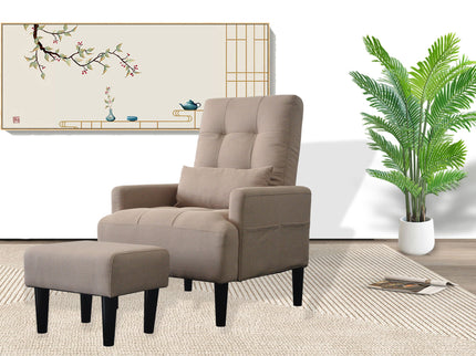 Living Room Sofa Single Chair And Ottoman, Modern Multi-Function Fabric Living Room Sofa Lounge Chair Bed And Stool. Soft Leisure Single Chair Adjustable Into 5 Angles With Sofa Bed