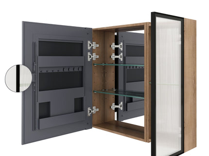 Wall Mounted Bathroom Mirror Cabinet With Soft Close Door, Adjustable Shelves - Imitative Oak