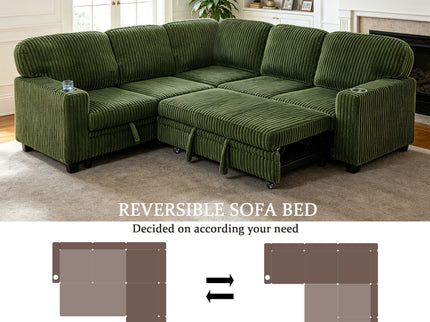 L-Shaped Sofa With Pull Out Sofa Bed With USB