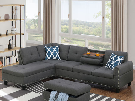 Alger - Left Hand Facing Sofa & Chaise With Ottoman - Dark Gray